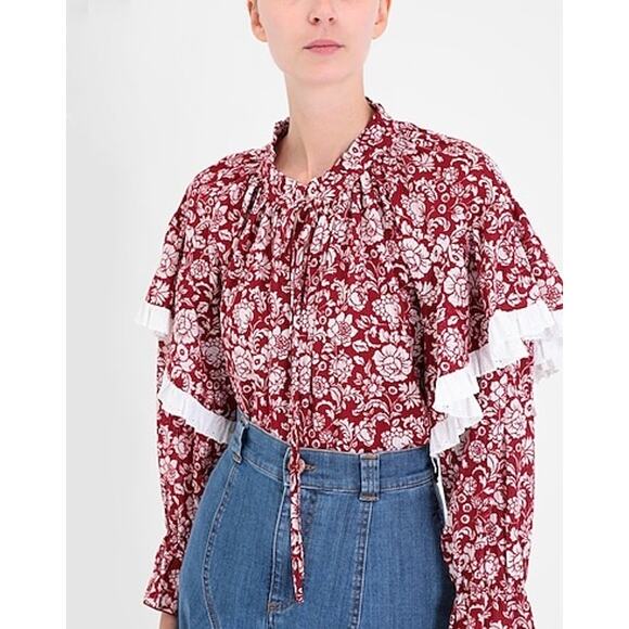 See by Chloé Red Printed Ruffle Blouse IT 34 / US XS – Elegant Designer Top - Picture 10 of 13